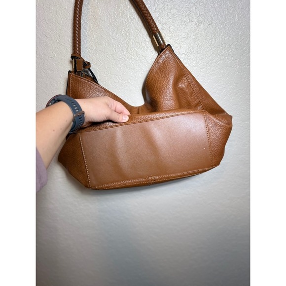 Brown Faux Leather Hobo Shoulder Bag Tassel Accent Zip Pocket - Picture 3 of 5